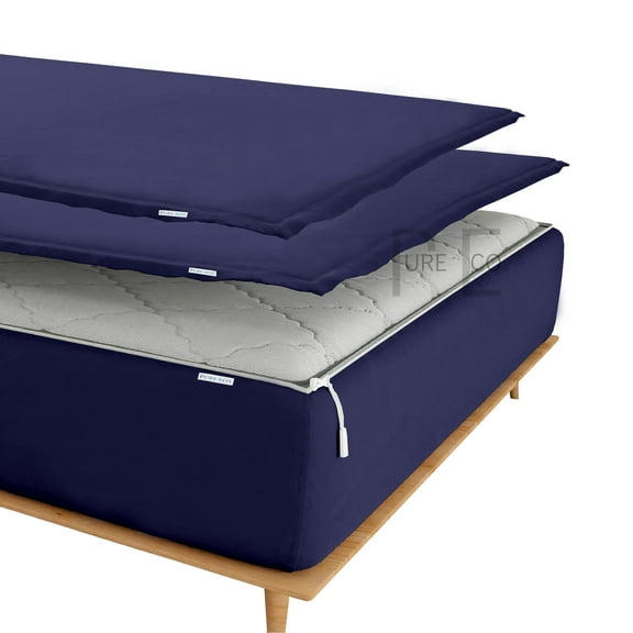 Zip On Fitted Sheet Twin Size(39X75) - Includes 1 Bottom Fitted Base + 2 Zip Sheets - Fit's 8” In Deep Pocket - Zip Sheets Easy to Change - 600 TC Cotton Fitted Sheet - Navy Blue Color