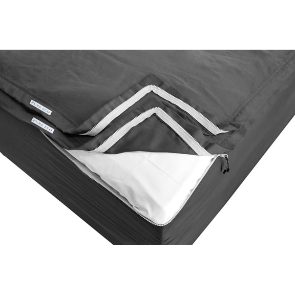 Zip On Fitted Sheet Twin Size(39X75) - Includes 1 Fitted Base + 2 Zip Sheet - Easy to Change, Won’t Pop Off Twin Sheet - Soft 600 TC Cotton Fitted Sheet- Upto 16” Deep Pocket Dark Grey Color