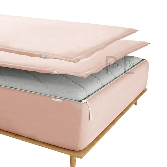 Zip On Fitted Sheet Twin XL Size(39X80) - Includes 1 Bottom Fitted Base + 2 Zip Sheets - Fit's 8” In Deep Pocket - Zip Sheets Easy to Change - 600 TC Cotton Fitted Sheet - Blush Color