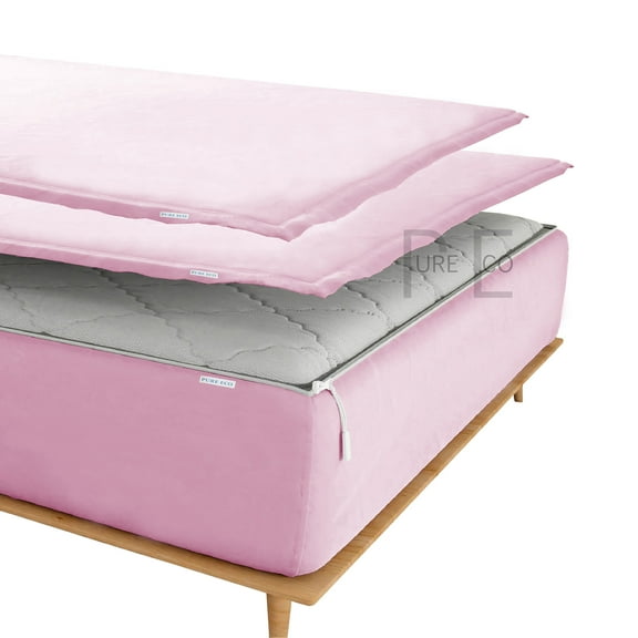 Zip On Fitted Sheet Twin XL Size(39X80) - Includes 1 Bottom Fitted Base + 2 Zip Sheets - Fit's 8” In Deep Pocket - Zip Sheets Easy to Change - 600 TC Cotton Fitted Sheet - Baby Pink Color