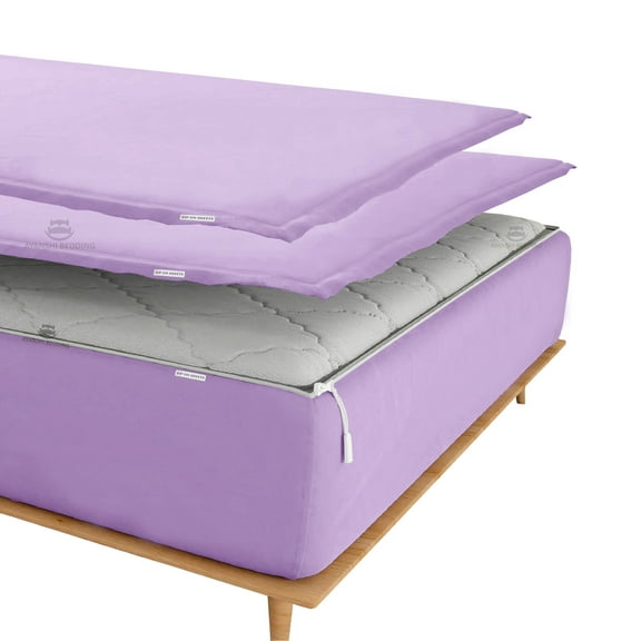 Zip On Fitted SheetS Full Size(54X75) - Includes 1 Bottom Fitted Base + 2 Zip Sheets - Fit's 16” In Deep Pocket - Zip Sheets Easy to Change - 600 TC Cotton Fitted Sheet - Lilec Color
