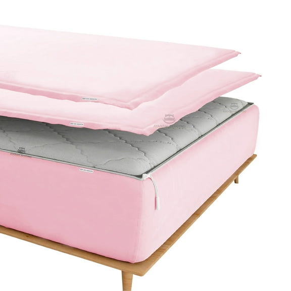 Zip On Fitted SheetS Full Size(54X75) - Includes 1 Bottom Fitted Base + 2 Zip Sheets - Fit's 20” In Deep Pocket - Zip Sheets Easy to Change - 600 TC Cotton Fitted Sheet - Baby Pink Color