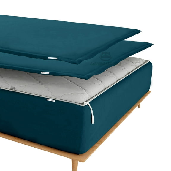 Zip On Fitted SheetS Full XL Size(54X80) - Includes 1 Bottom Fitted Base + 2 Zip Sheets - Fit's 8” In Deep Pocket - Zip Sheets Easy to Change - 600 TC Cotton Fitted Sheet - Teal Color