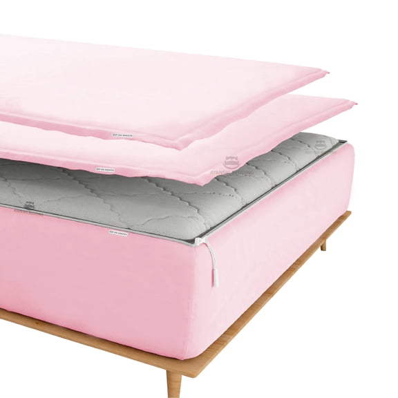 Zip On Fitted SheetS King Size(78X80) - Includes 1 Bottom Fitted Base + 2 Zip Sheets - Fit's 18” In Deep Pocket - Zip Sheets Easy to Change - 600 TC Cotton Fitted Sheet - Baby Pink Color