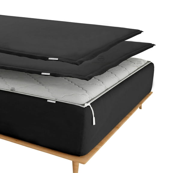 Zip On Fitted SheetS Queen Size(60X80) - Includes 1 Bottom Fitted Base + 2 Zip Sheets - Fit's 14” In Deep Pocket - Zip Sheets Easy to Change - 600 TC Cotton Fitted Sheet - Black Color