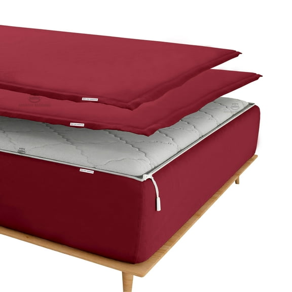 Zip On Fitted SheetS S Twin Size(39X75) - Includes 1 Bottom Fitted Base + 2 Zip Sheets - Fit's 20” In Deep Pocket - Zip Sheets Easy to Change - 600 TC Cotton Fitted Sheet - Burgundy Color