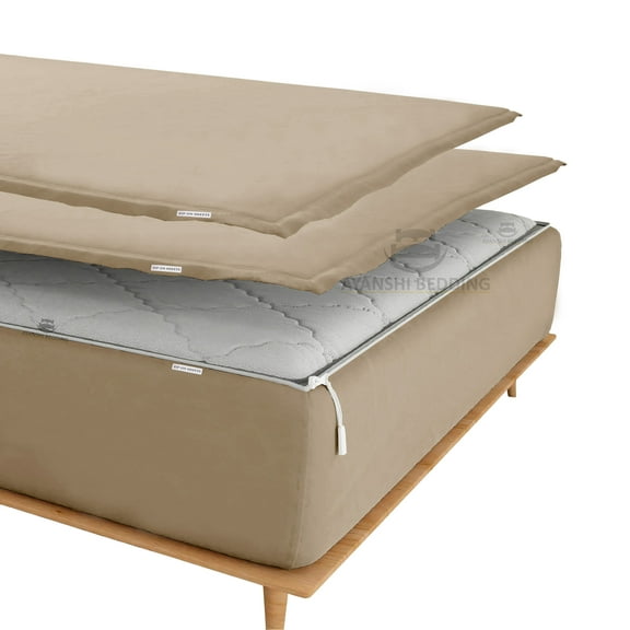 Zip On Fitted SheetS Twin Size(39X75) - Includes 1 Bottom Fitted Base + 2 Zip Sheets - Fit's 8” In Deep Pocket - Zip Sheets Easy to Change - 600 TC Cotton Fitted Sheet - Beige Color