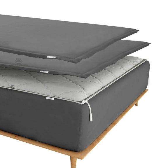 Zip On Fitted SheetS Twin Size(39X75) - Includes 1 Bottom Fitted Base + 2 Zip Sheets - Fit's 8” In Deep Pocket - Zip Sheets Easy to Change - 600 TC Cotton Fitted Sheet - Dark Grey Color