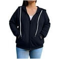 thumbnail image 1 of Zip Up Fleece Hoodie Women Casual Darwstring Hoody Jackets Plus Size Warm Coat Long Sleeve Sweatshirt Womens Thermal Hoodies Fall Winter Cardigan Zipped Sweater Tops Outerwear dark blue 5XL, 1 of 6