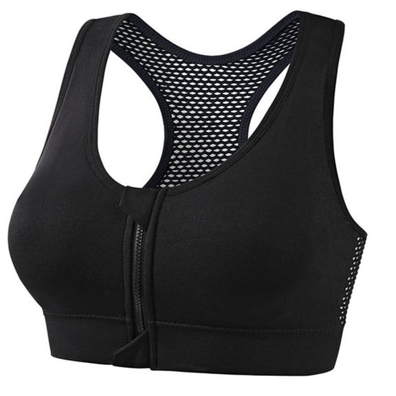 Zip Front Racerback Sports Bras for Women Breathable Hollow Wireless Workout Yoga Bra with Removable Pad