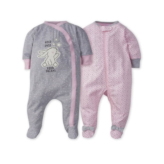 Zip Front Sleep ‘n Plays, 2pk (Baby Girls)