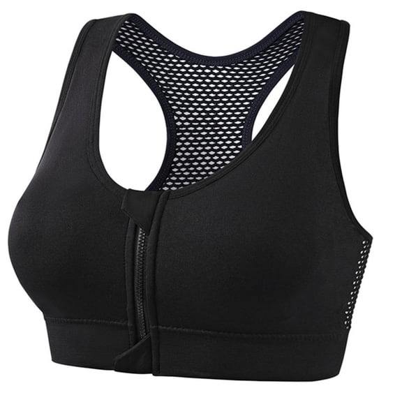 Zip Front Sports Bra Womens No Steel High Impact Sports Bras For Women Mesh Breathable Workout Fitness Running (L, Black)