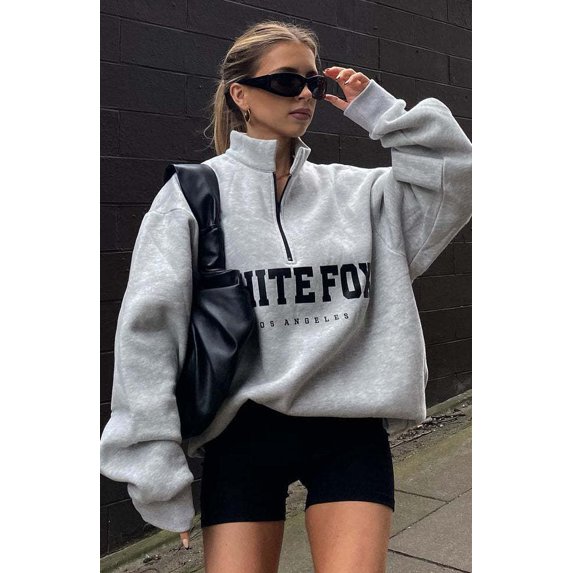 Zip Front Sweater (L, LightGrey)