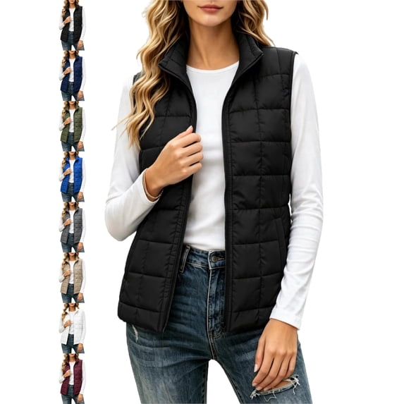 Zip Front Vest for Women Quilted Stand Collar Versatile Regular Fit Daily Wear Vest