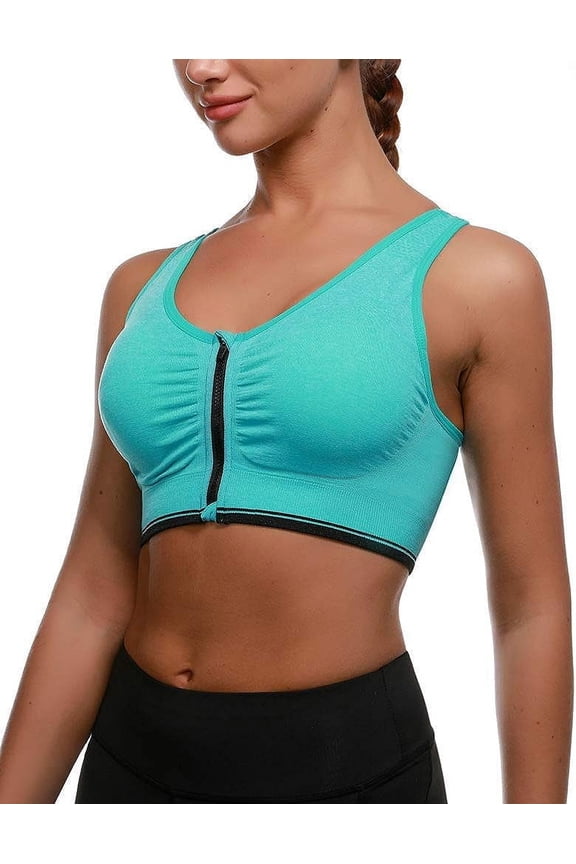 Zip Front Wireless Sports Bra for Post-Surgery Yoga Active Workout