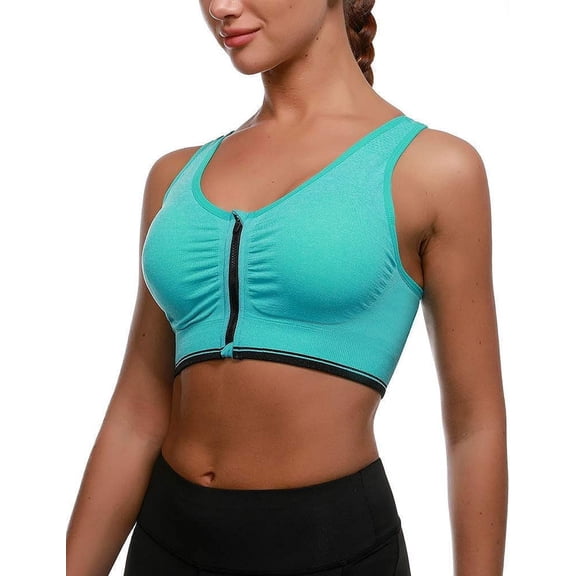 Zip Front Wireless Sports Bra for Post-Surgery Yoga Active Workout