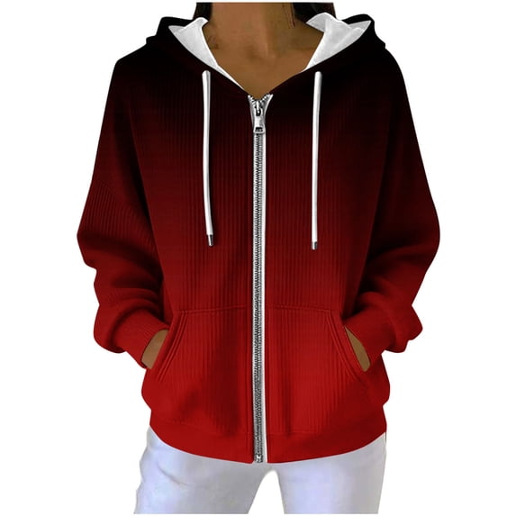 Zip Up Gradient Pullover for Women Casual Long Sleeve Hoodie Athletic Sweatshirts Drawstring with Hooded Sweatshirt with Pocket Holiday Outdoor Daily Basic Outfits