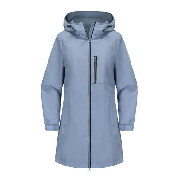 Zip up Hoodie Lady Lightweight Womens Long Raincoat Ligtweight Rain Jacket Water Proof Outdoor Jackets with Hood Fall Windbreaker Long Sleeved Hooded Jacket Tops S-171 Light Blue S