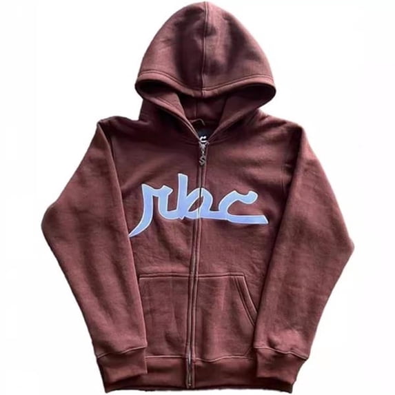 Zip Hoodie Men Abstract Letter Print Baggy Long Sleeve Hoodie with Pocket Fall Winter Streetwear Hoodies for Men