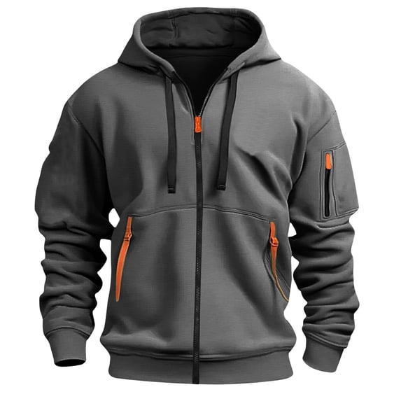 Zip Up Hoodie Men Cargo Tactical Hooded Sweatshirts Jacket With Pockets Full Zip Up Hoodies cargo Tactical Sweatshirt Jacket with pockets Ribbed Cuffs & Hem Fall Winter outdoor hiking Outfit,Gray XL