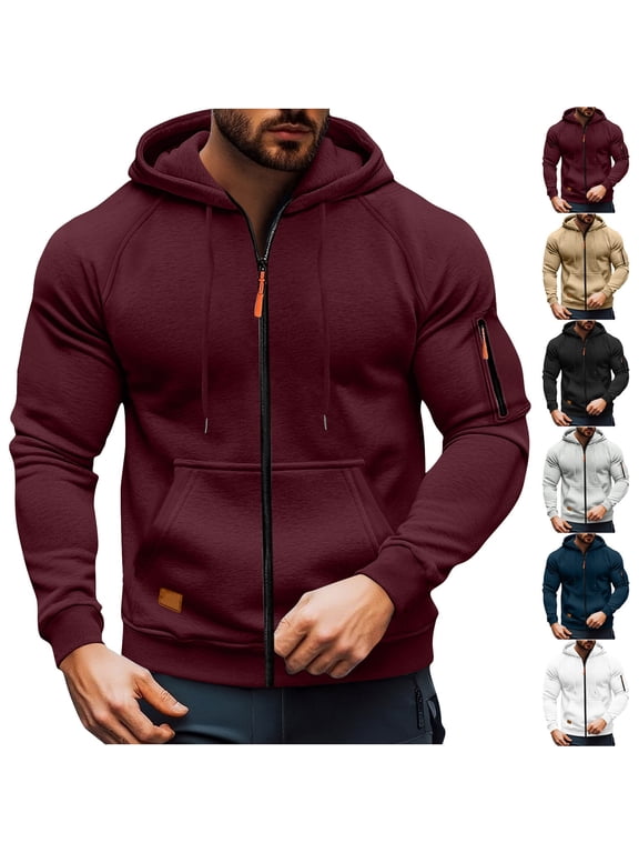 Zip Up Hoodie Men Cargo Tactical Hooded Sweatshirts Jacket With Pockets Full Zip Up Hoodies cargo Tactical Sweatshirt Jacket with pockets Ribbed Cuffs & Hem Fall Winter outdoor hiking Outfit,Red M