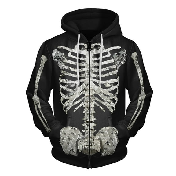 Zip Hoodie Men Classic Fit Gothic Skeleton Print Long Sleeve Hoodie Fall Winter Casual Men Hoodies