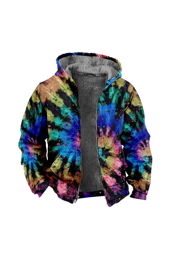 Zip Hoodie Men Lined Long Sleeve Heavyweight Tie Dye Hooded Jacket with Pocket Fall Winter Classic Fit Hoodies for Men