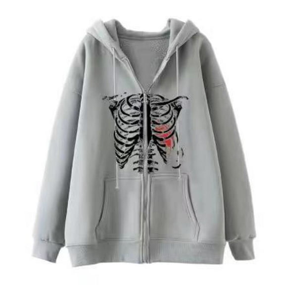 Zip Hoodie Men Retro Skeleton Print Halloween Relaxed Fit Hoodie Long Sleeve Casual Fall Winter Laid Back Hoodies for Men Graphic