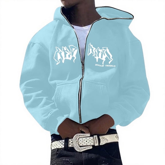 Zip Hoodie Men Versatile Letter Print Long Sleeve Hoodies Streetwear Hooded Jacket Fall Loose Men's Fashion Hoodies Sweatshirts