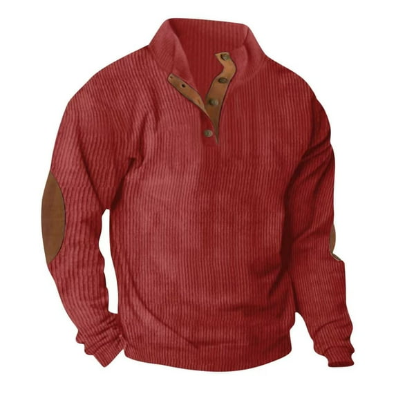 Zip up Hoodie Plus Size Men Mens Corduroy Sweatshirt Quarter Button Vintage Stand Collar Pullover Shirt Loose Fitting Hoodless Long Sleeve Tops Wine XL