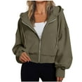 thumbnail image 1 of Zip Up Hoodie Women Cropped Plain Fleece Lined Sweatshirts Hooded Jackets Autumn/Winter Solid Color s Long Sleeve Tops Casual Sweater Lightweight Hoody with Pockets Size 8-16, 1 of 6