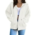 thumbnail image 1 of Zip up Hoodie Women Long Sleeve Hooded Sweatshirts Drawstring Full Zip Hoodies Lightweight Fall Jackets with Pockets Casual Winter Warm Fleece Hoodies Outerwear White S, 1 of 1