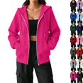 thumbnail image 1 of Zip Up Hoodie Women Oversized Lightweight Casual Fall Fleece Jackets Long Sleeve Drawstring Light Cute Baggy Full Zip Hooded Sweatshirt with Pockets Hot Pink L, 1 of 7