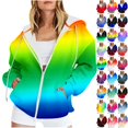 thumbnail image 1 of Zip Up Hoodie Women, Women's Ombre Zip Up Hoodie Long Sleeve Gradient Color Athletic Jacket with Drawstring and Pockets Casual Lightweight Hooded Sweatshirt Outerwear, 1 of 7