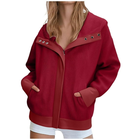Zip Up Hoodie Womens Corduroy Jacket Fall Hooded Sweatshirt Fashion Casual Womens Hoodies with Pockets Solid Color Full Zip Hoody Jackets Zipped Sweater Cardigan Outerwear red XXL