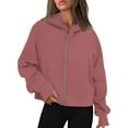 thumbnail image 1 of Zip Up Hoodie for Womens Pullover Fashion Plus Size Casual Loose Hooded Long Sleeve Zipper Solid Color Cardigan Blouse Thumb Sleeve Hoodie Sweatshirt With Pocket, 1 of 7