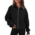 thumbnail image 1 of Zip Up Hoodie for Womens Pullover Fashion Plus Size Casual Loose Hooded Long Sleeve Zipper Solid Color Cardigan Blouse Thumb Sleeve Hoodie Sweatshirt With Pocket, 1 of 7