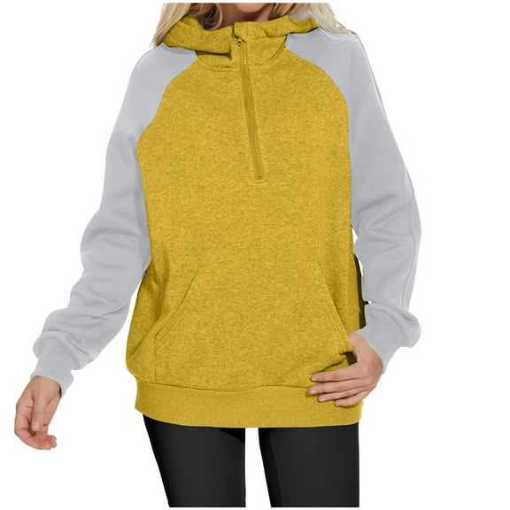 Zip Up Hoodie for Womens Pullover Fashion Plus Size Solid Color Blocked Loose Long Sleeved Hoodie Sweatshirt Long Sleeved-neck Top/shirt