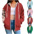 thumbnail image 1 of Zip Up Hoodie for Womens Pullover Fashion Plus Size Stripe Pockets Zipper Long Sleeved Regular Top Hooded Sweatshirts Coat Outwear, 1 of 6