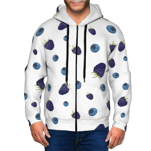 Zip Up Hoodies for Men - Blueberry Print berries Long Sleeve Comfrt Men'S Fashion Hoodies & Sweatshirts, Jackets for Men Hoodies Pullover Clothing Clothes with Pouch