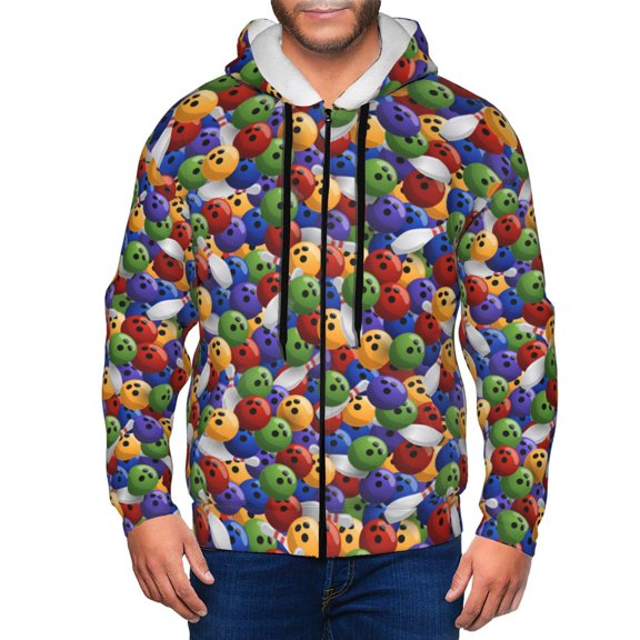 Zip Up Hoodies for Men - Bowling Colorful Long Sleeve Comfrt Men'S Fashion Hoodies & Sweatshirts, Jackets for Men Hoodies Pullover Clothing Clothes with Pouch