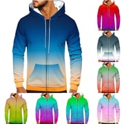 Zip Up Hoodies for Men Casual Jacket Fleece Sweatshirt Drawstring Hoody Top Long Sleeve Sweater Gradient Print Outwear Fashion Full-Zip Hoodie with Pockets Lightweight Sweatshirts Size S-3XL