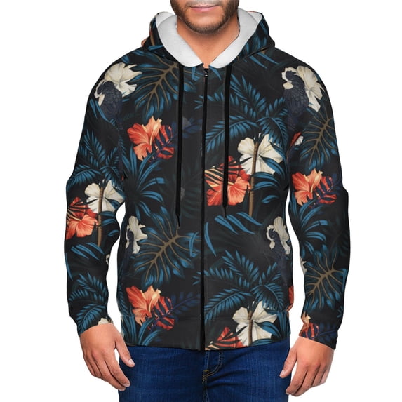 Zip Up Hoodies for Men - Classic Black Parrot Plant Flower Long Sleeve Comfrt Men'S Fashion Hoodies & Sweatshirts, Jackets for Men Hoodies Pullover Clothing Clothes with Pouch