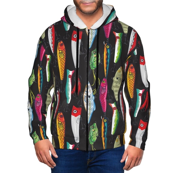 Zip Up Hoodies for Men - Colorful Fishing Lures Long Sleeve Comfrt Men'S Fashion Hoodies & Sweatshirts, Jackets for Men Hoodies Pullover Clothing Clothes with Pouch