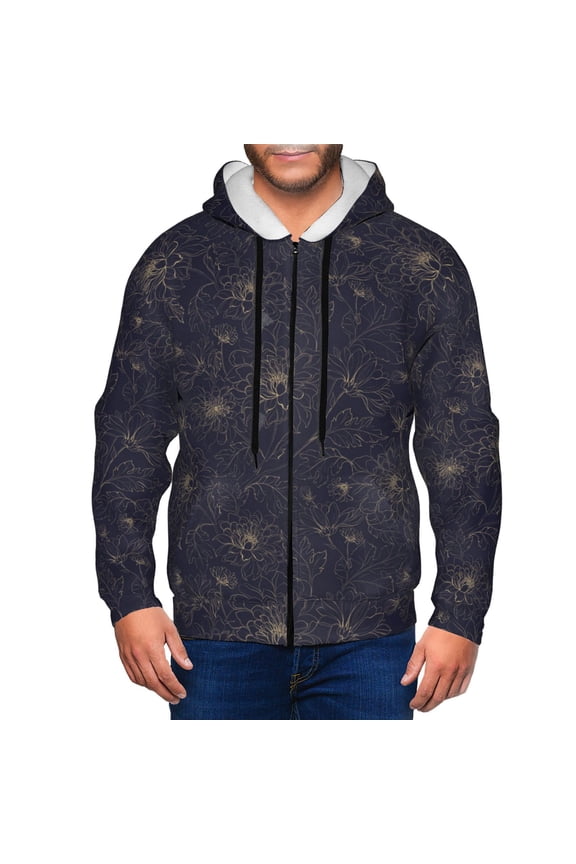 Zip Up Hoodies for Men - Copper-Gold Gloss Outline Chrysanthemum Long Sleeve Comfrt Men'S Fashion Hoodies & Sweatshirts, Jackets for Men Hoodies Pullover Clothing Clothes with Pouch