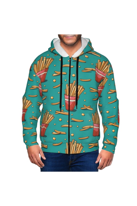 Zip Up Hoodies for Men - Cute Fries Long Sleeve Comfrt Men'S Fashion Hoodies & Sweatshirts, Jackets for Men Hoodies Pullover Clothing Clothes with Pouch