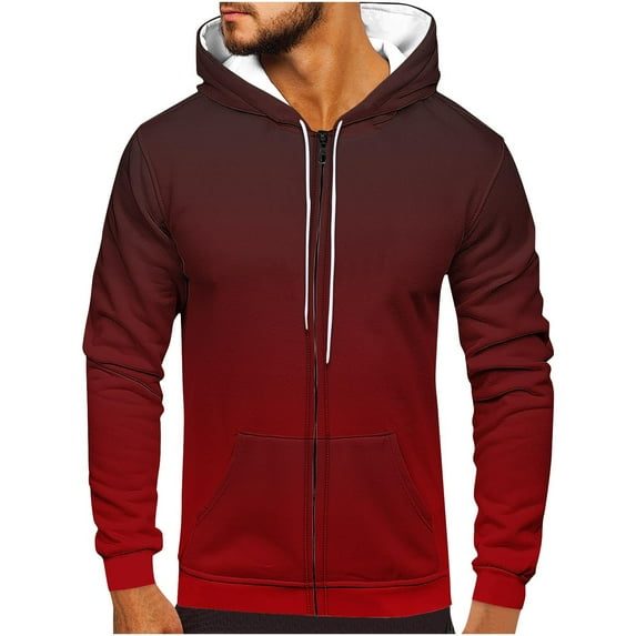 Zip Up Hoodies for Men Gradient Printed Sweatshirts Fleece Lined Hoodie Spring Fall Long Sleeve Tops Casual Hooded Pullover with Pockets Drawstring Hoody Outwear for Sports Running