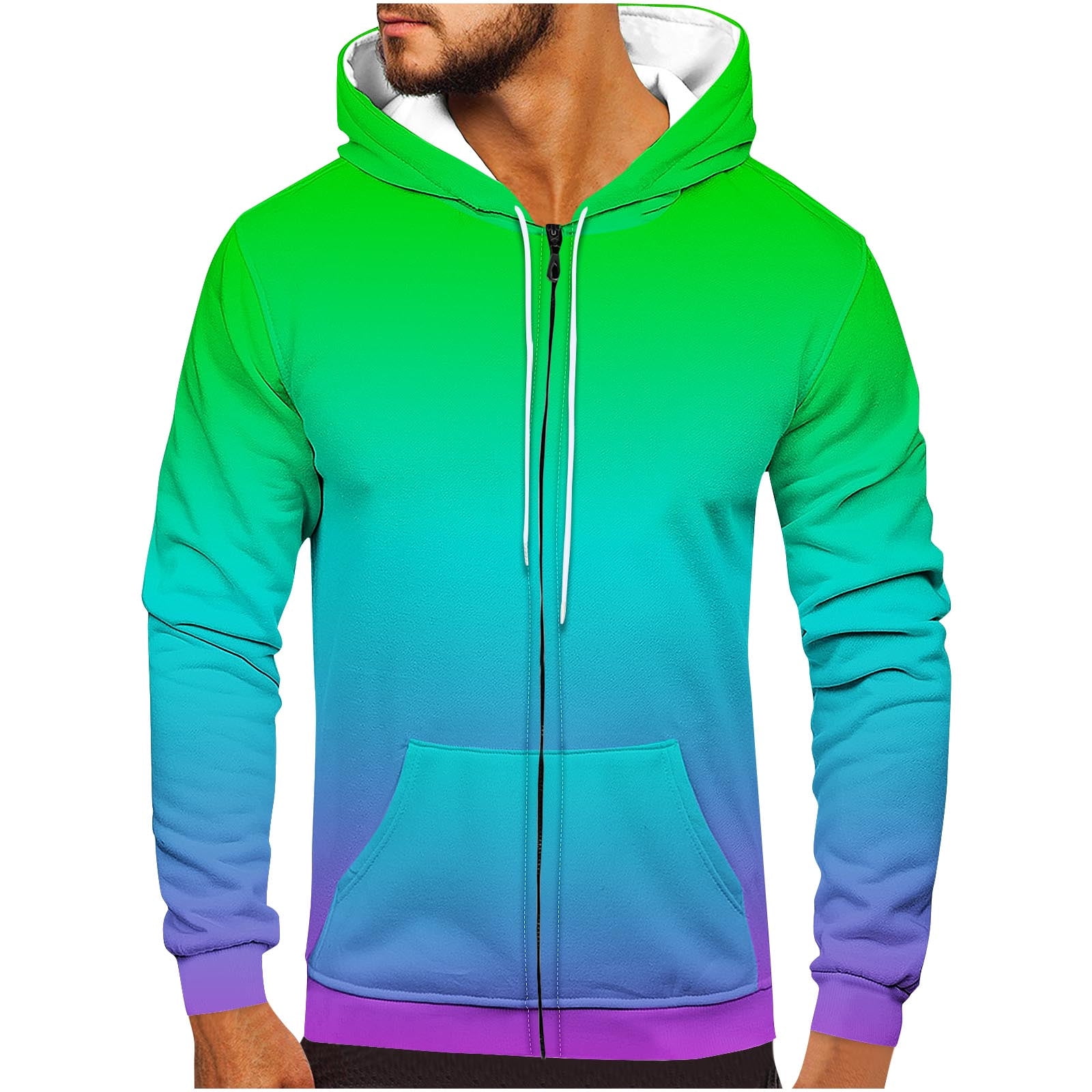 Zip Up Hoodies for Men Gradient Printed Sweatshirts Fleece Lined