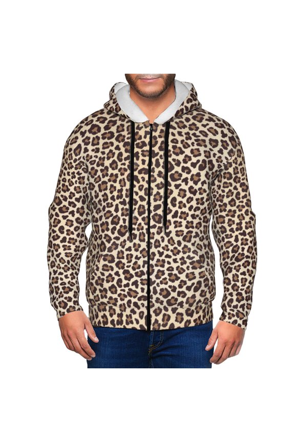 Zip Up Hoodies for Men - Leopard Print-2 Long Sleeve Comfrt Men'S Fashion Hoodies & Sweatshirts, Jackets for Men Hoodies Pullover Clothing Clothes with Pouch