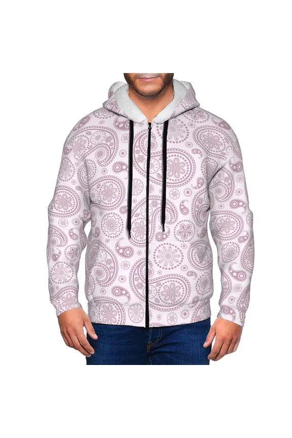 Zip Up Hoodies for Men - Mauve Paisley Long Sleeve Comfrt Men'S Fashion Hoodies & Sweatshirts, Jackets for Men Hoodies Pullover Clothing Clothes with Pouch